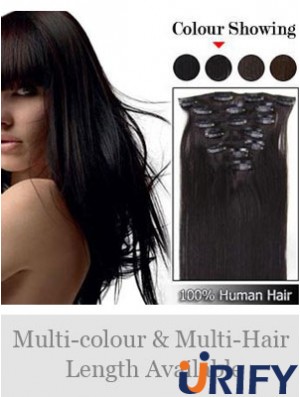 Günstige Brown Straight Remy Echthaar-Clip in Haarverlängerungen