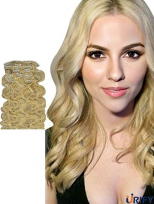 No-Fuss Blonde Wellige Remy Echthaar-Clip in Haarverlängerungen