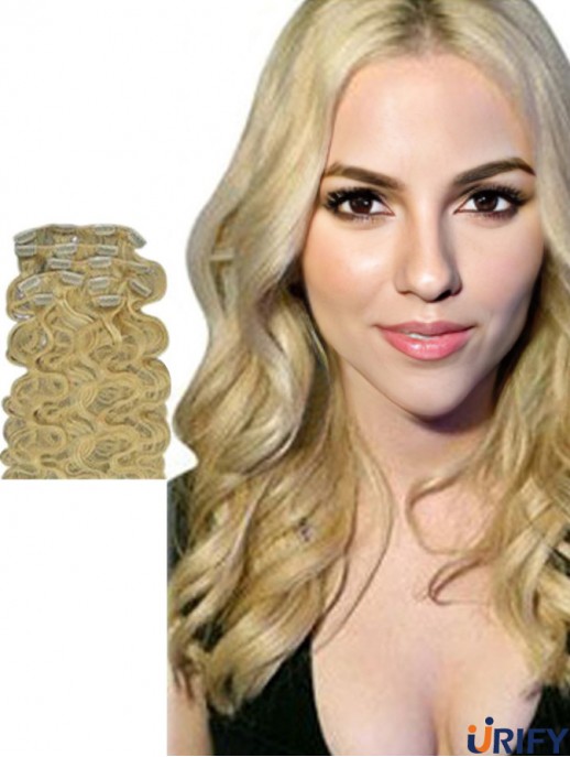 No-Fuss Blonde Wellige Remy Echthaar-Clip in Haarverlängerungen
