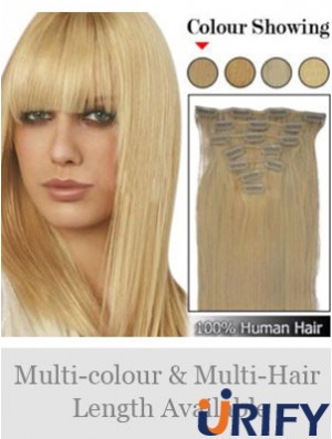 Trendy Blonde Straight Remy Echthaarspange in Haarverlängerungen