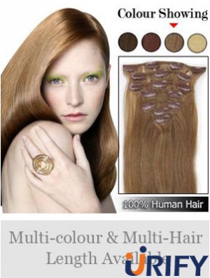 Neue Brown Straight Remy Echthaarspange in Haarverlängerungen