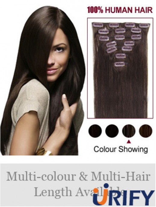 Clip In Echthaarverlängerungen Vollkopf Braun Farbe Straight Style