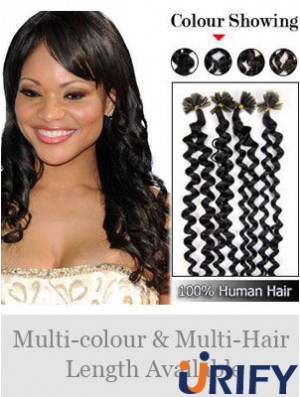Black Curly Trendy Nail / U Tip Haarverlängerungen