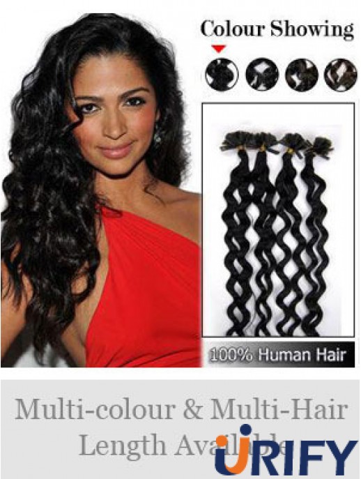 Black Curly New Nail / U Tip Haarverlängerungen