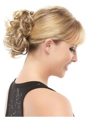 Blonde Clipin-Haarteile mit synthetischem, kurzem, lockigem Stil
