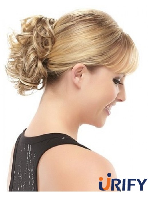 Blonde Clipin-Haarteile mit synthetischem, kurzem, lockigem Stil