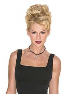Haarteile Clip On Blonde Farbe Kurze Länge Curly Style