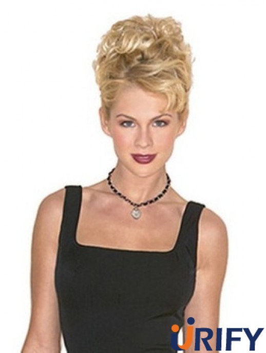 Haarteile Clip On Blonde Farbe Kurze Länge Curly Style