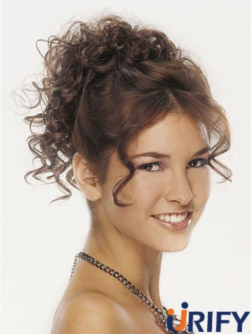 Clip On Haarteile für Frauen Braun Farbe Curly Style Mit Synthetik